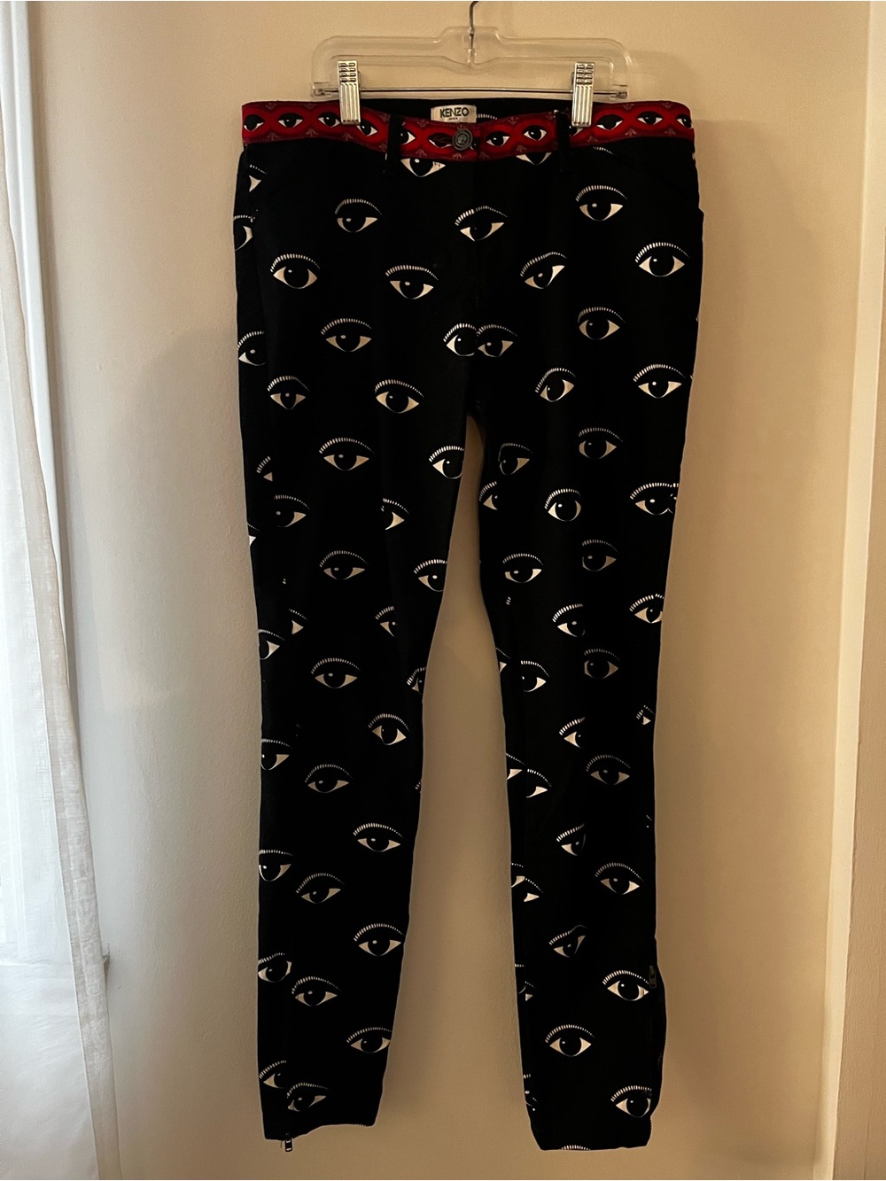 Kenzo Women’s Surrealist Black Eye-Print Jeans with Brocade Satin Waistband